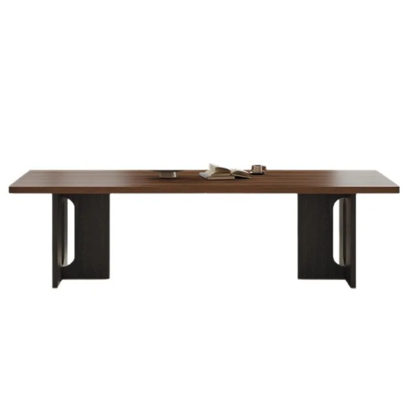

Nordic retro solid wood rock slab dining table household rectangular dining table hanging rock slab under black walnut pattern