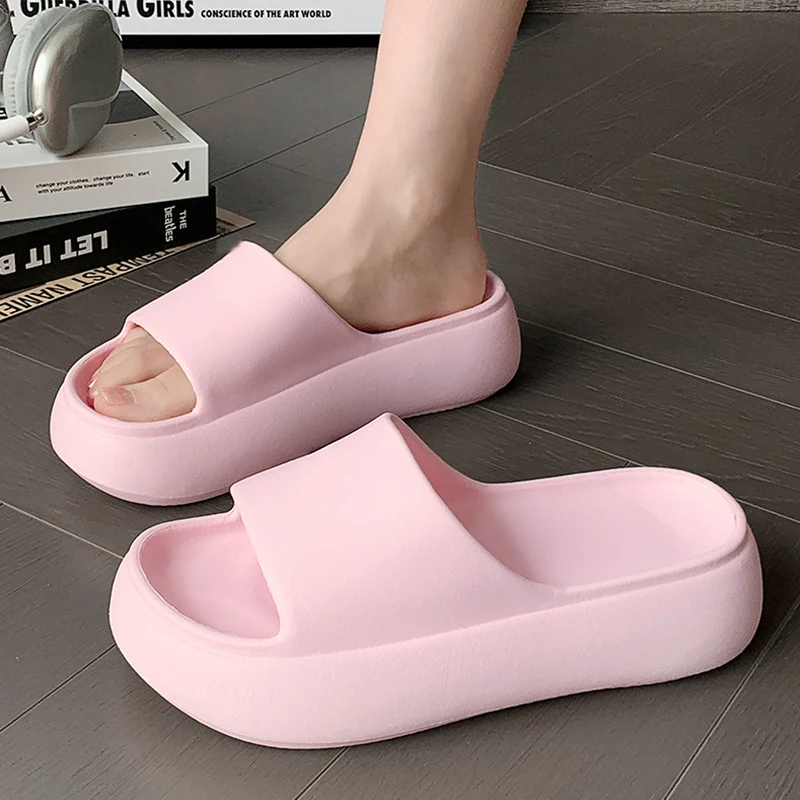 

Thick Bottom 6cm Pink Slippers For Women Indoor Lightweight Soft Sole Cloud Slides Sandal Summer Beach Non Slip Woman Slippers