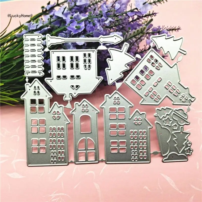 Village House Tree Streetlight Metal Cutting Dies Stencil DIY Scrapbooking Embossing Tool Paper Christmas Card Album Mold 11UA