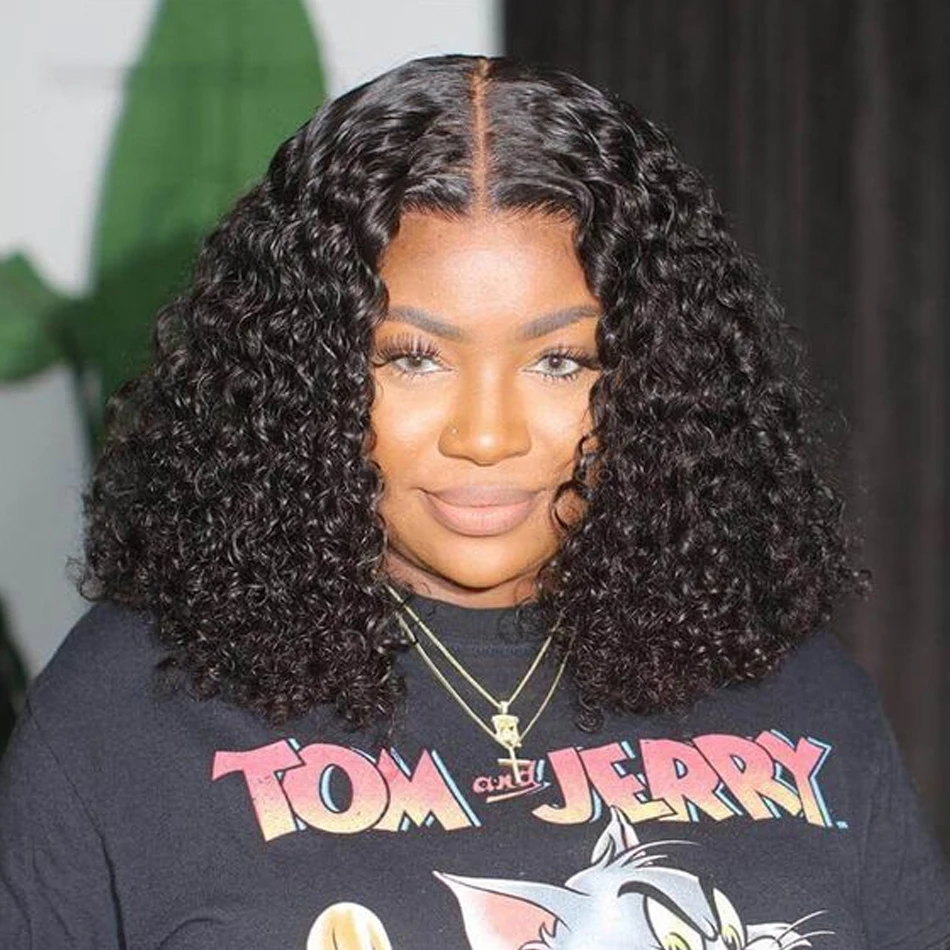 

Short Curly Bob Brazilian Human Hair 13X4 Lace Frontal Ready To Go Deep Wave Wig For Women Perruque Raw Hair