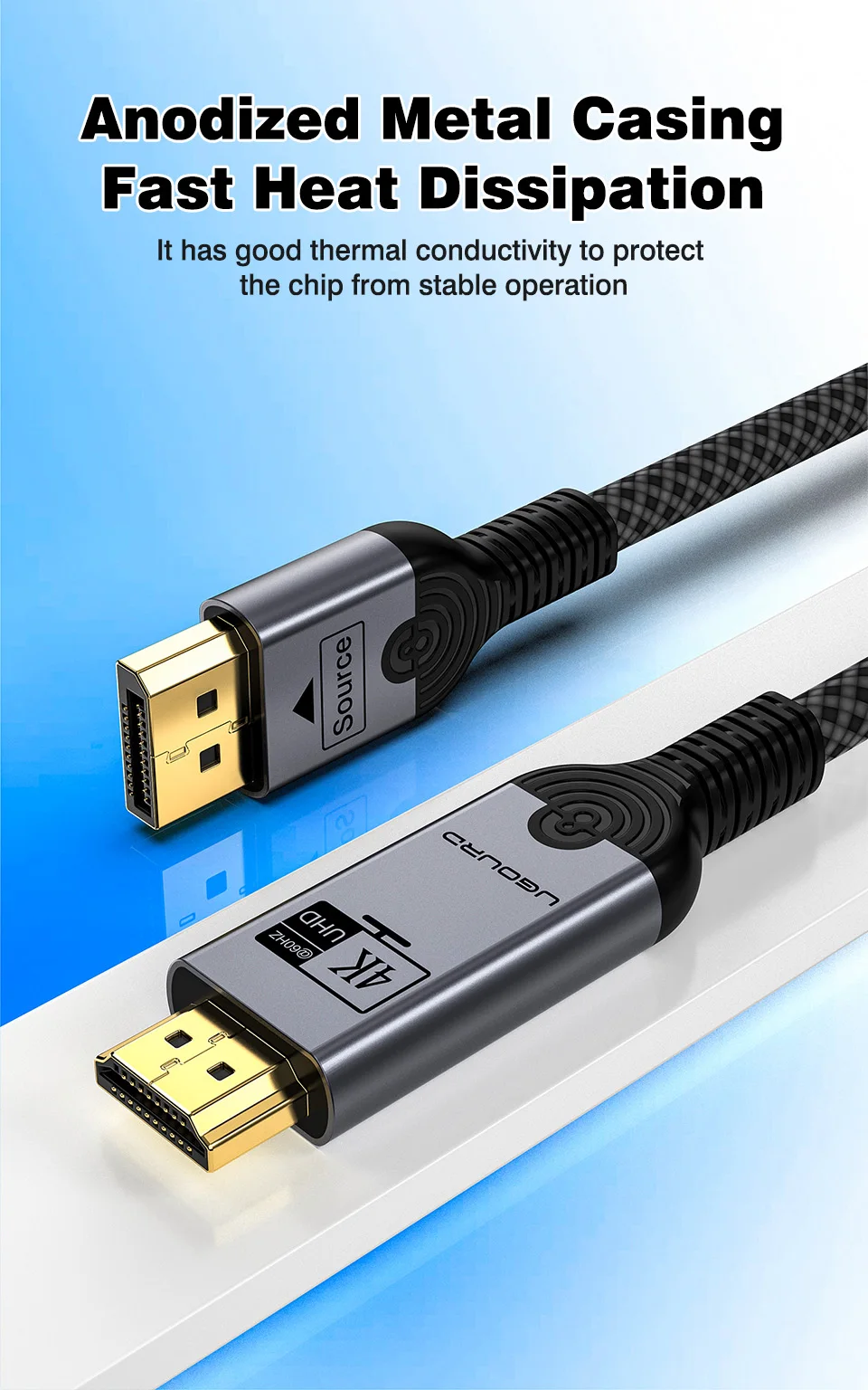 UGOURD 4K DP zu HDMI 2.0 Kompatibles Kabel 4K60Hz DisplayPort zu HD Adapter Display Port Video Audio für PC TV Projektor Laptop – Detail 9