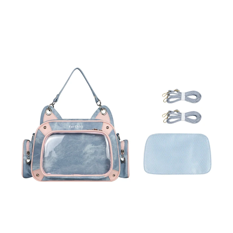 

Contrast Color Kawaii Cat Ear Ita Bags Patchwork Denim Transparent Fashion Women Underarm Bag Women Sweet Y2k Shoulder Handbags