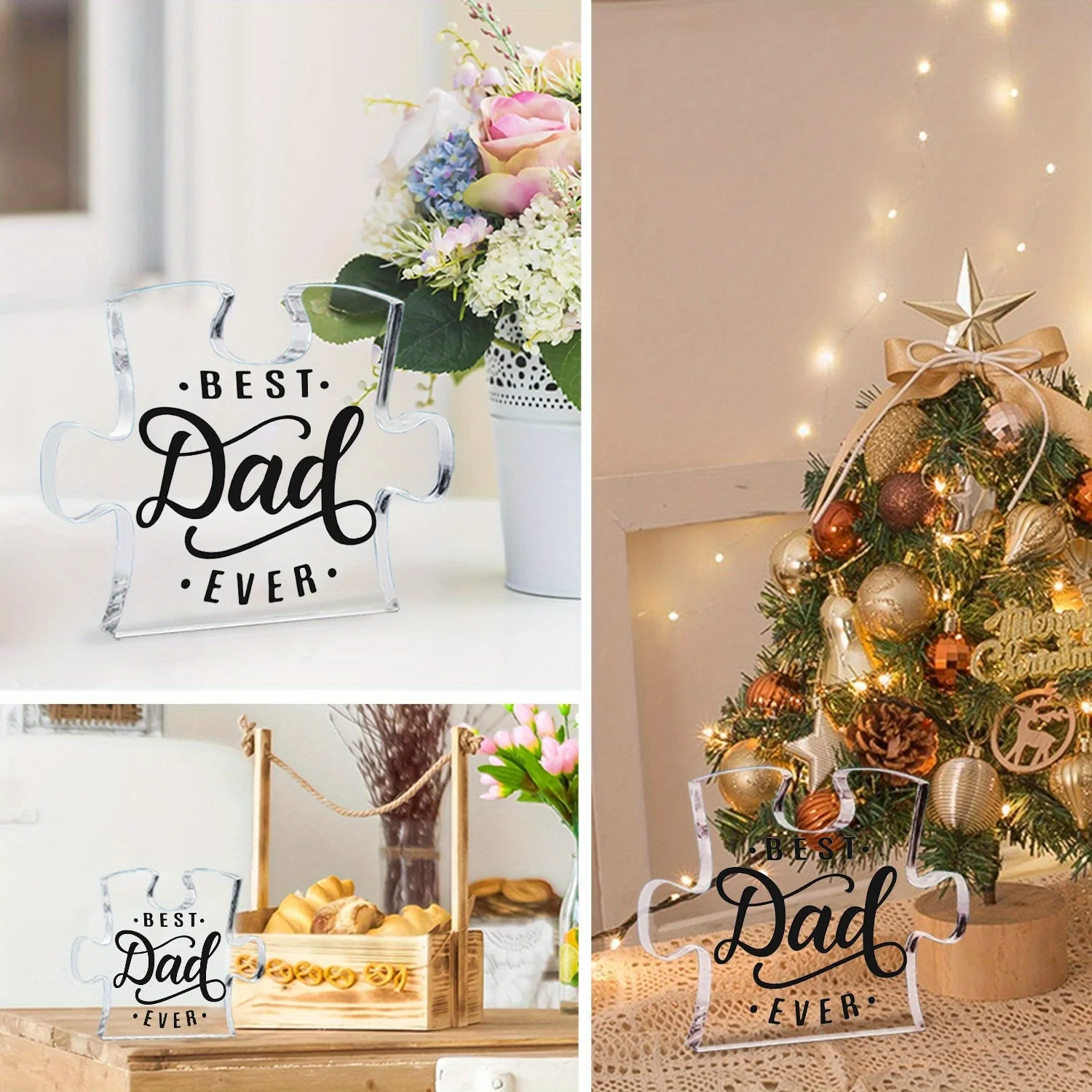 Premium Quality Acrylic Best Dad Ever Puzzle Card Father's Day Gift 4 Inch x 10 cm Decorative Home Décor No Power Required