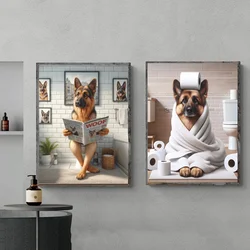 Modern, Minimalist, Wall Art, Humour German Shepherd Dog Bathroom, HD Canvas Print Poster, Home, Toilet, Room Decoration