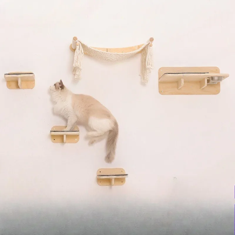 Wooden cat climbing frame 3-in-1 stepped, cat jumping platform, household, solid wood cat climbing frame