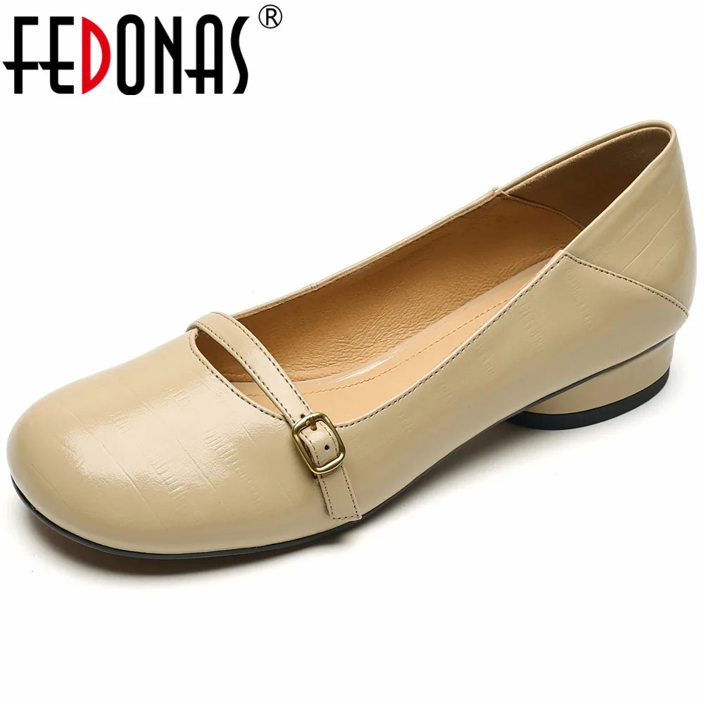 

FEDONAS Spring Summer Concise Women Pumps Low Heels Genuine Leather Round Toe Casual Working Basic Pumps Shoes Woman New Arrival