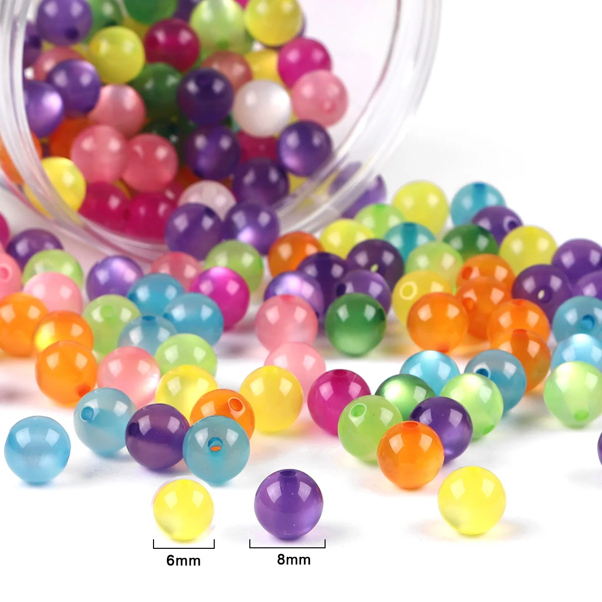 100pcs 6/8mm Resin Imitation Cat Eye Round Beads ColorfulStraight Hole Loose Beads Handmade DIY Beaded Earrings Accessories view 5