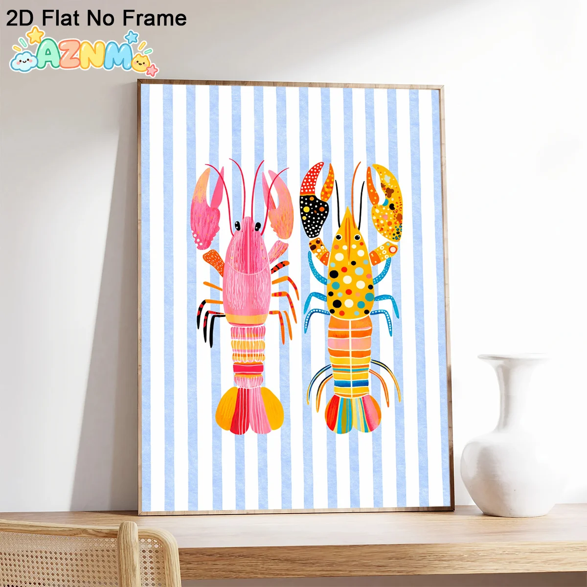2D Flat, 1pc Modern Nautical Frameless Canvas Poster - Vibrant Lobster Wall Art Suitable for Bedroom, Living Room, Decor, Blu
