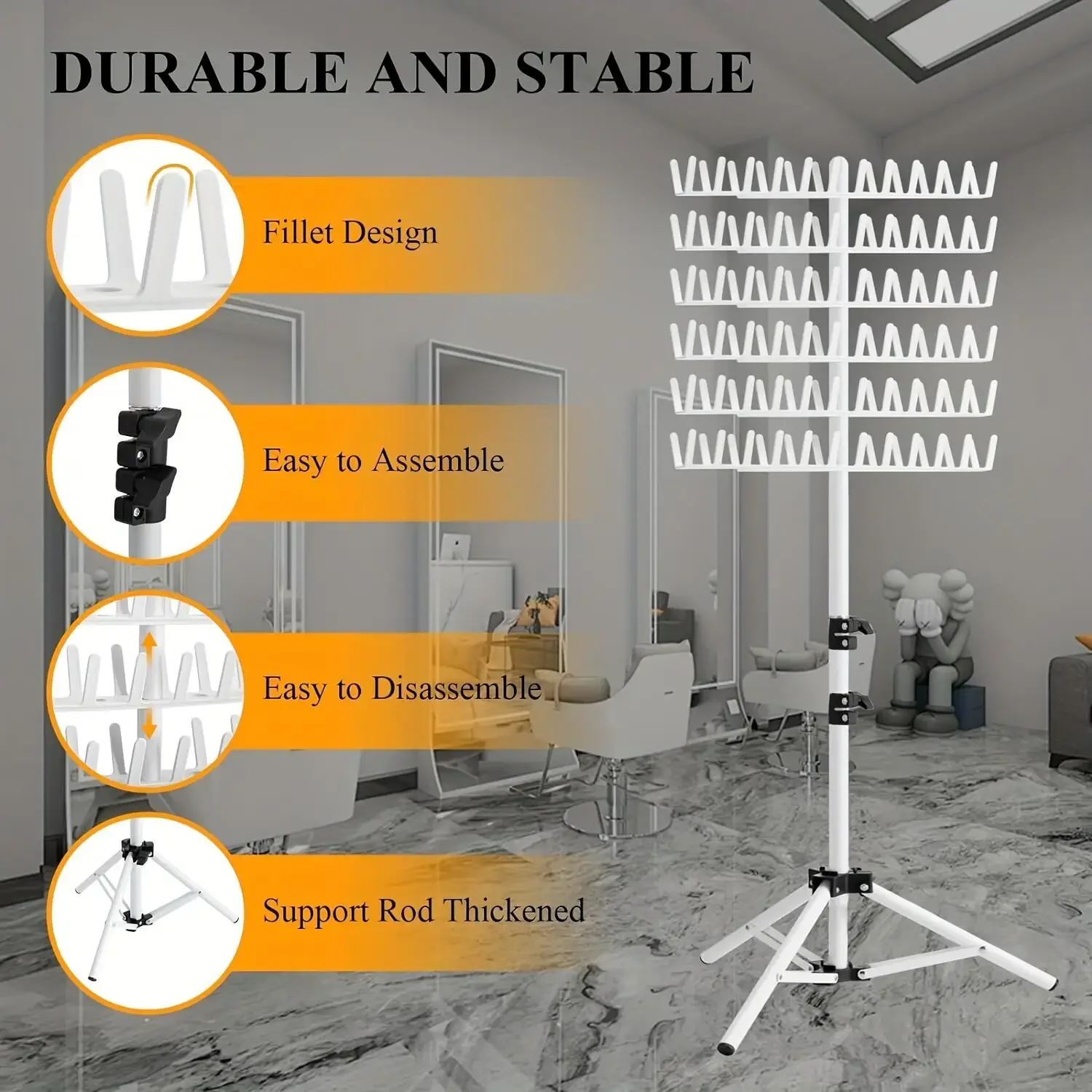 Adjustable Height Barbershop Hair Braiding Rack Stand with Stylist Tools Hairdressing Salon Braiding Hair Stand