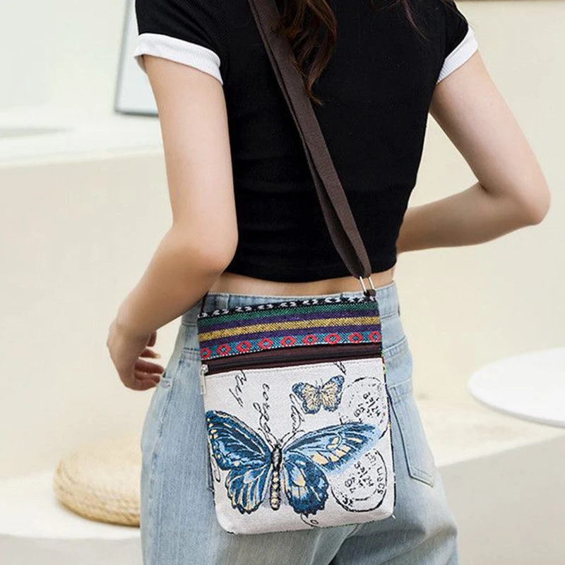 Damen-Umhängetasche, Handytasche, bestickte Umhängetasche im Ethno-Stil, kleine Retro-Leinentasche – Detail 6