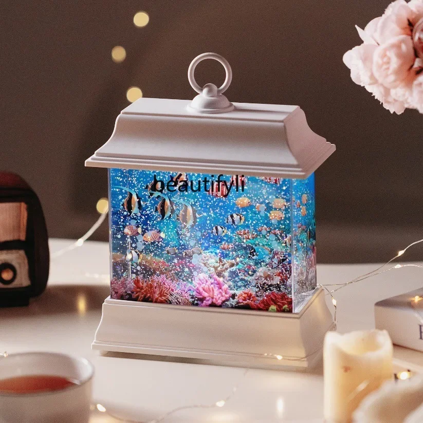 Creative bluetooth fish tank music box, crystal ball music box birthday gift office desktop living room