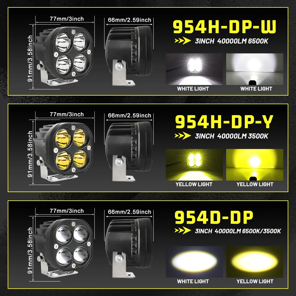 HL Motorcycle Auxiliary LED Light Driving Spotlights White Amber Fog Light Waterproof 80W Offroad Work Lights Moto off-road use