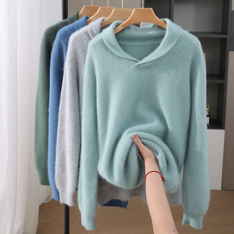 

Осень-зима, мужской свитер из 100% норкового кашемира с круглым вырезом и свободной подкладкой, с длинными рукавами, деловой повседневный вязаный топ