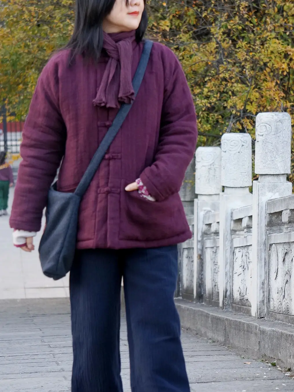 

Qin Yuan Spring Cabinet Original Chinese Retro Artistic Purple Cotton Jaet Women's Winter Loose Fit Long Sve Button up