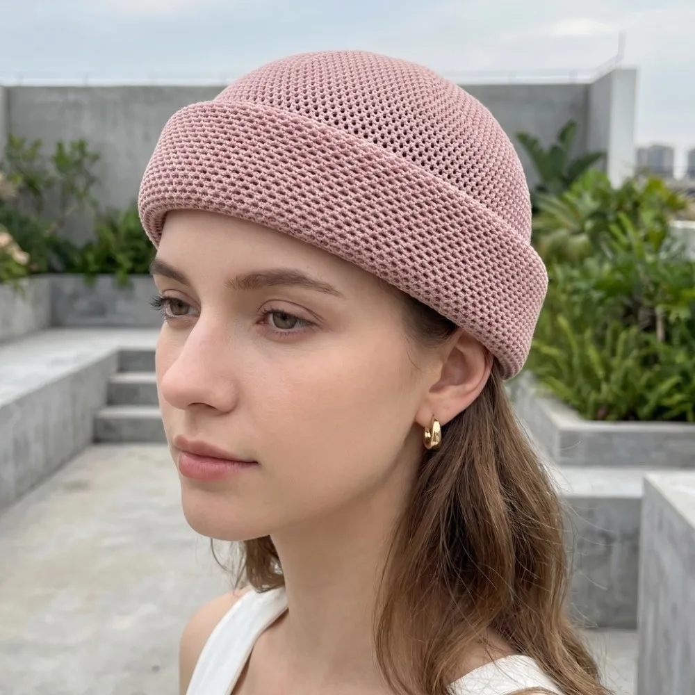 Unisex Elegant Style Mesh Breathable Beret Casual Stiff Brim Hard Melon Peel Hat Lightweight Knitting Sun Hat for Women