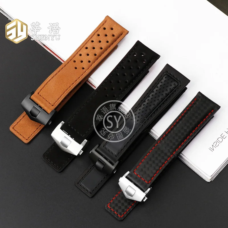 Shenyu The first layer of cowhide strap For TAG Heuer Watch Band CARRERA F1 FORMULA 1 MONACO series Replacement Watchband 22mm