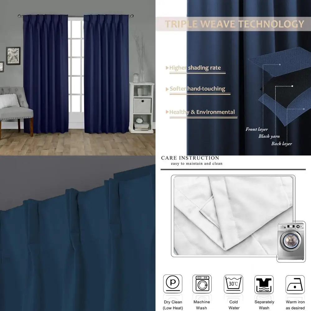 Navy Blue Double Pinch Pleated Curtains - Perfect for Living Rooms, Bedrooms, Bungalows, and Halls - Wide 96 Inches Window Treat