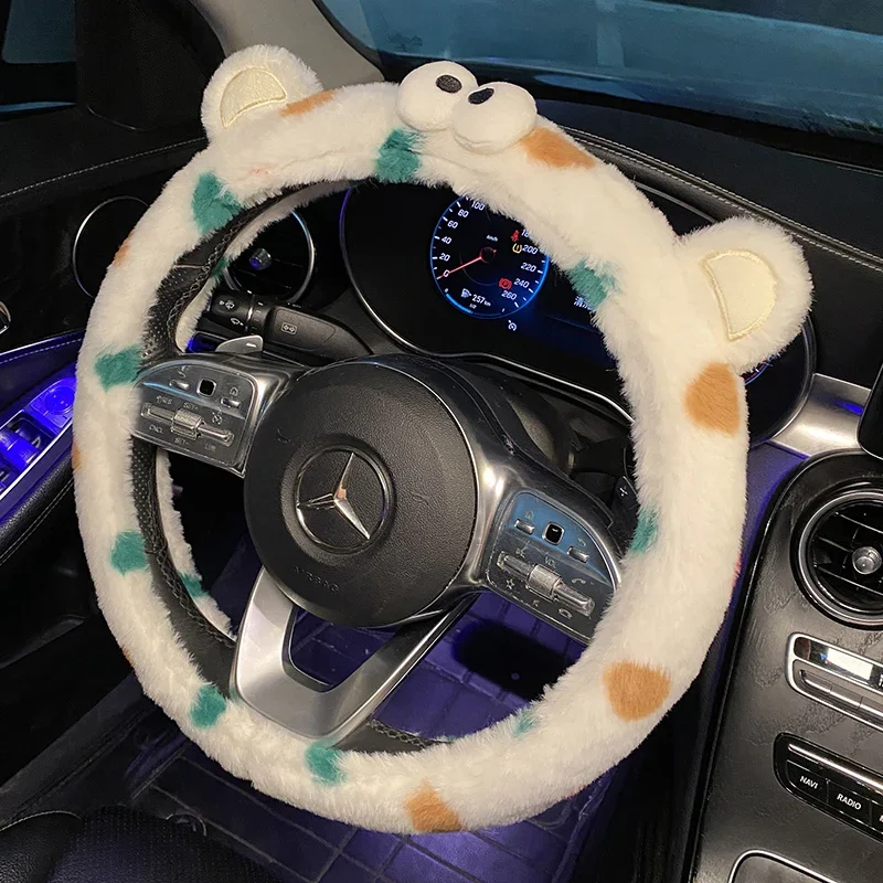 XMSJ Universal Steering-wheel Little Monster Plush Car Steering Wheel Covers Winter fur Warm and soft Car Interior Accessories