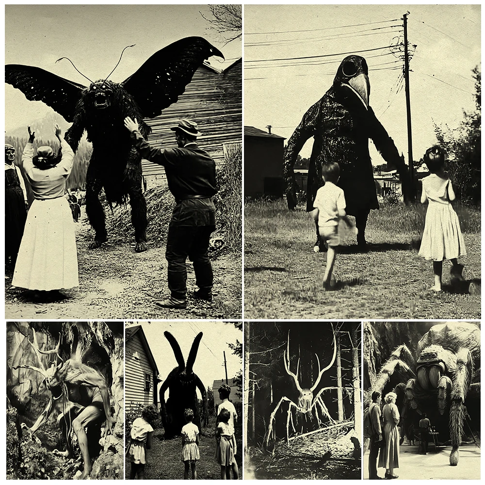 

Man And His Monster Surreal Fantasy Phototgraphy Art Poster Print,Gothic Dark Academia Vintage Wall Art Canvas Painting Decor