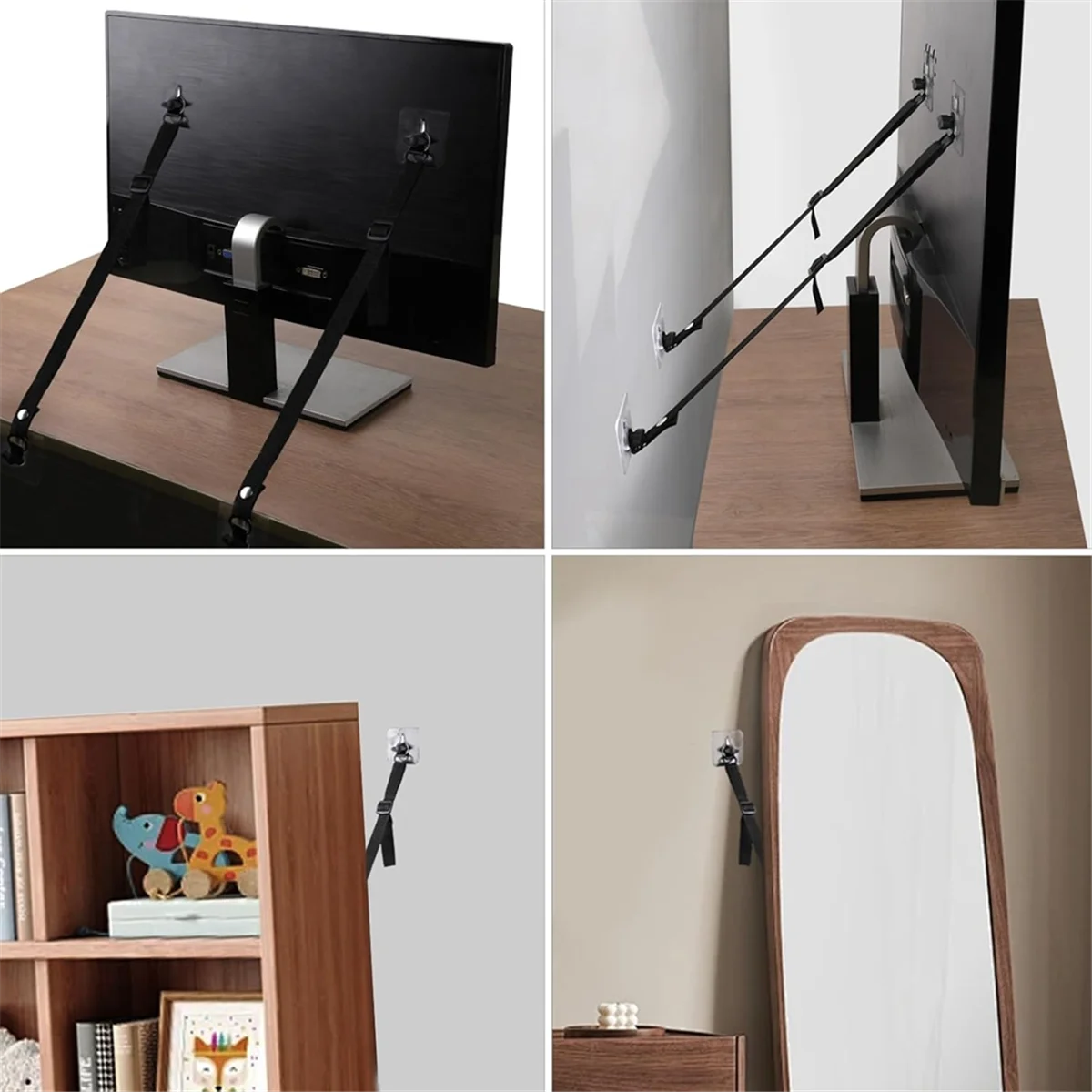 

Popular_4 PCS TV Adjustable Safety Straps, No Drill Adhesive Anti Tip