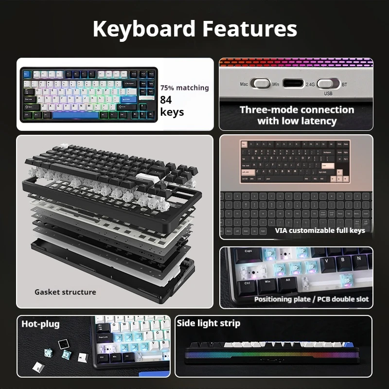 

EPOMAKER TH85 Wireless Gaming Mechanical Keyboard Bluetooth Hot Swappable Office Esports Customizable Computer Peripheral