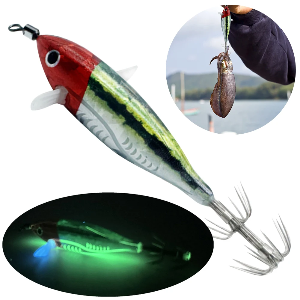 1-50PCS 5.5g Luminous Fishing Lure 7.5cm Artificial Squid Hook  Wood Shrimp Bait Octopus Cuttlefish Hard Baits For Night Fishing