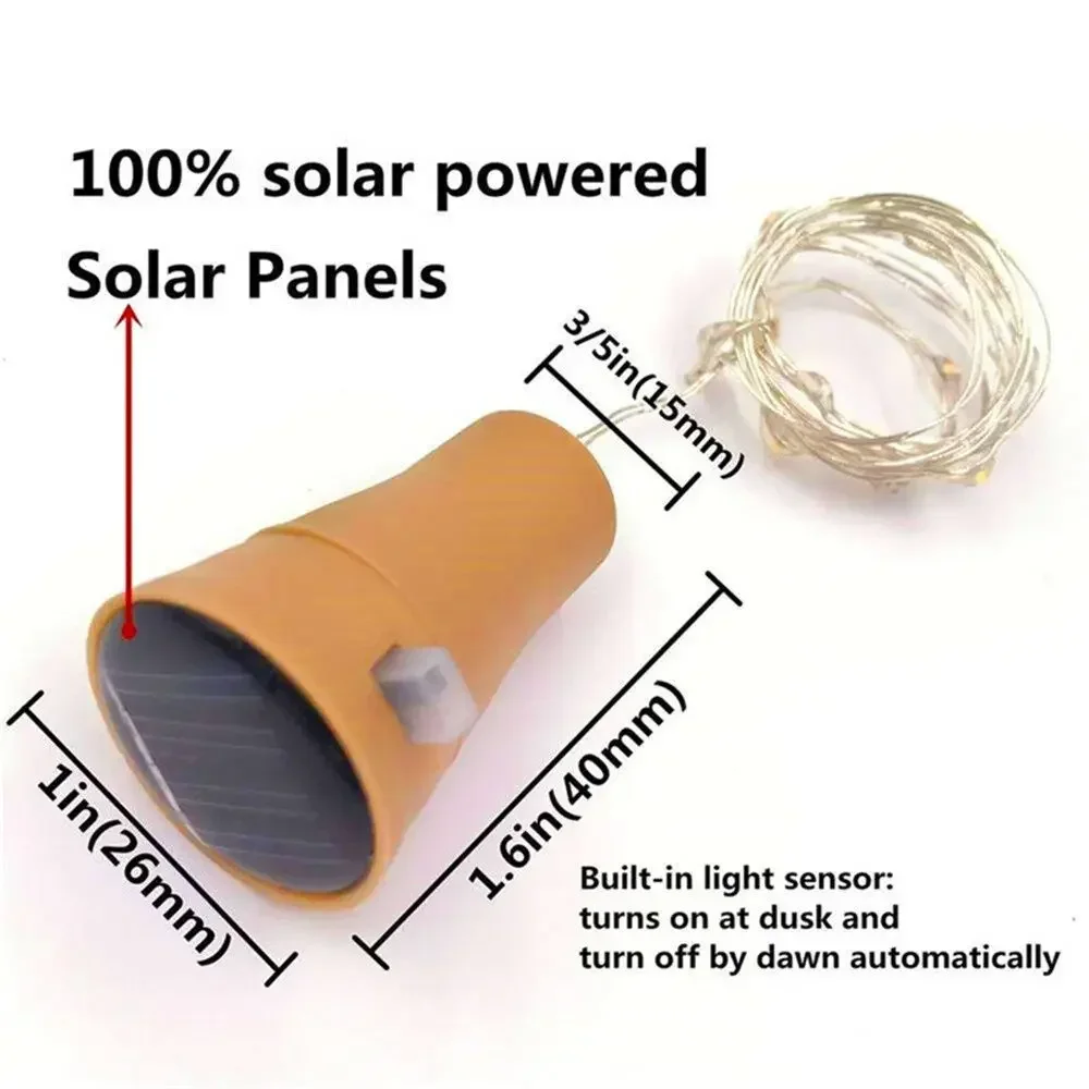 5 pçs 1m/1.5m/2m solar garrafa de vinho luzes da corda ip65 à prova dip65 água fio cobre cortiça em forma luzes de fadas para casamento decoração natal