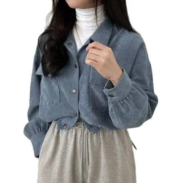 Korea'S New Lapels giacche donna velluto a coste puro semplicemente Vintage moda coreana Button-Up abbigliamento Baggy tempere Teens