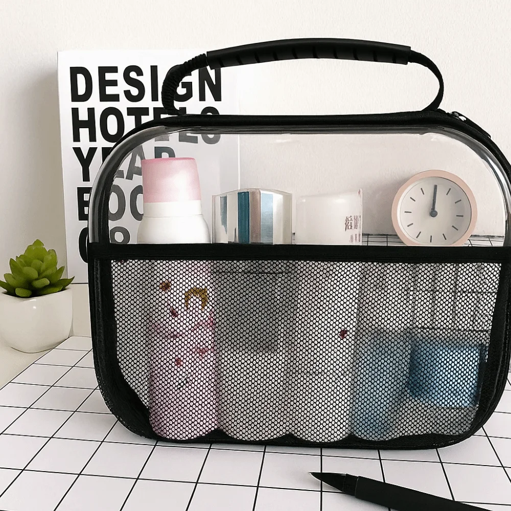 

Large Capacity PVC Transparent Mesh Storage Bag Zipper Bag Waterproof Toiletries Organizer Pouch Casual Portable