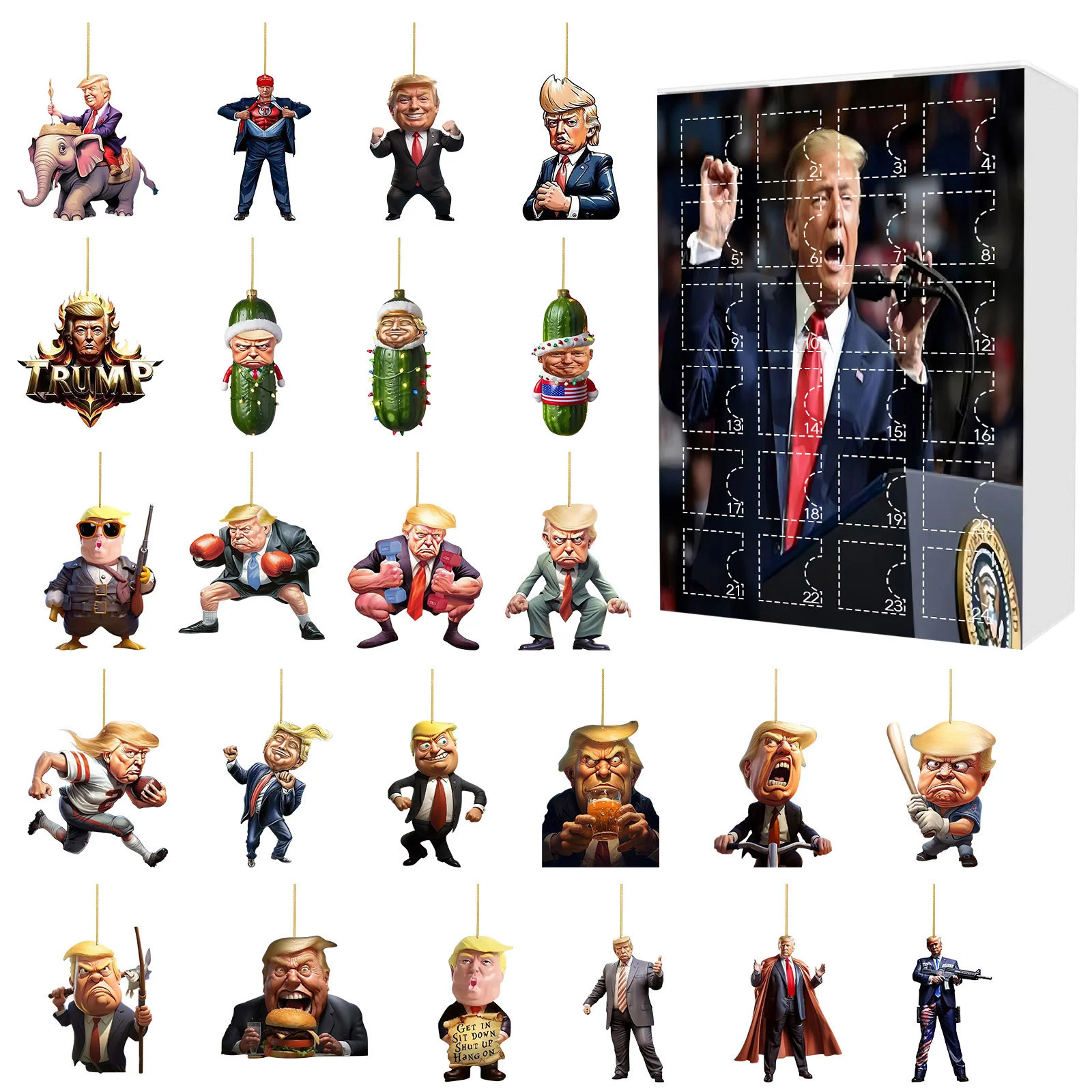 24-Tage-Weihnachts-Countdown-Kalender, Trump-Weihnachtsornament, Weihnachtsdekoration zum Aufhängen, Baumschmuck, Geschenk für Donald Trump-Unterstützer