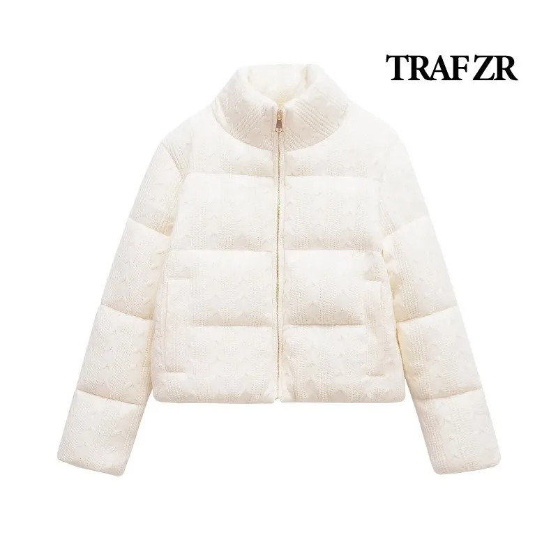 TRAF ZR Snow Parka New in Outerwears Vintage Solid Kint Padded Coat Warm Woman Winter Coats Elegant Luxury Women's Coat