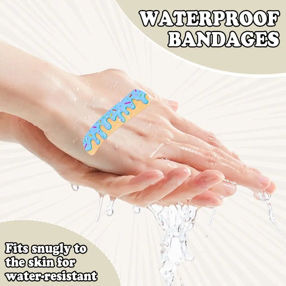 Waterproof Cartoon Adhesive Bandages 7.2x1.9cm Ice Cream Pattern Wound Dressing Strip Breathable Adhesive Backing