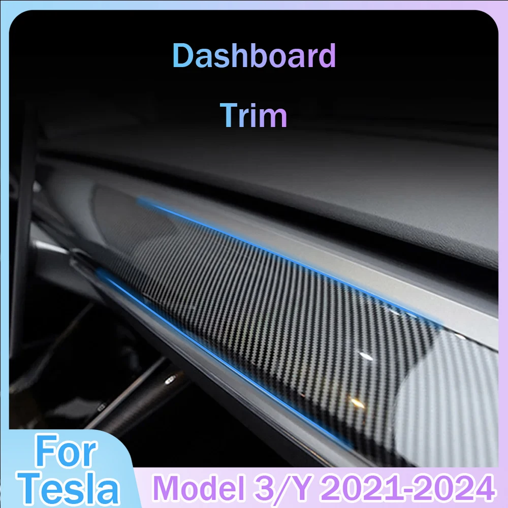 

Car Dashboard Cover For Tesla Model 3 Y Carbon Fibre ABS Door Dash Trim Panel Interior Accessories Sticker 2021-2024 New