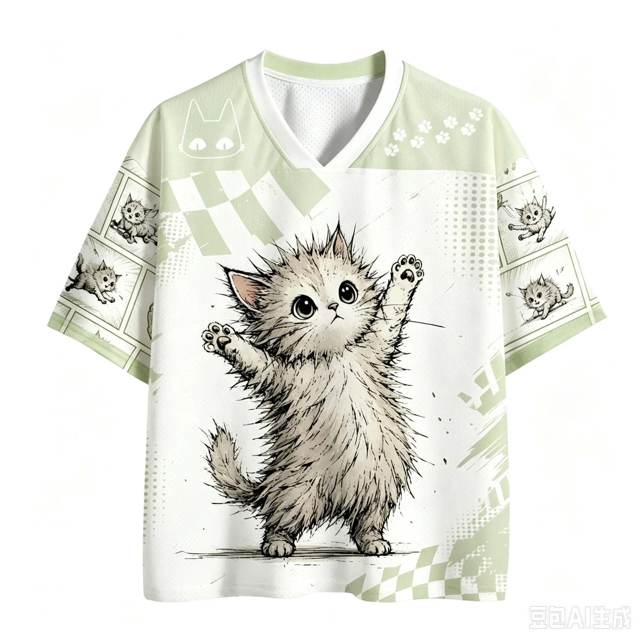Harajuku Kirschblüten-Katzenpfoten 3D-Druck Sport Schnelltrocknend Atmungsaktiv Herren V-Ausschnitt T-Shirt Outdoor Street Casual Eltern-Kind-Kleidung – Detail 13