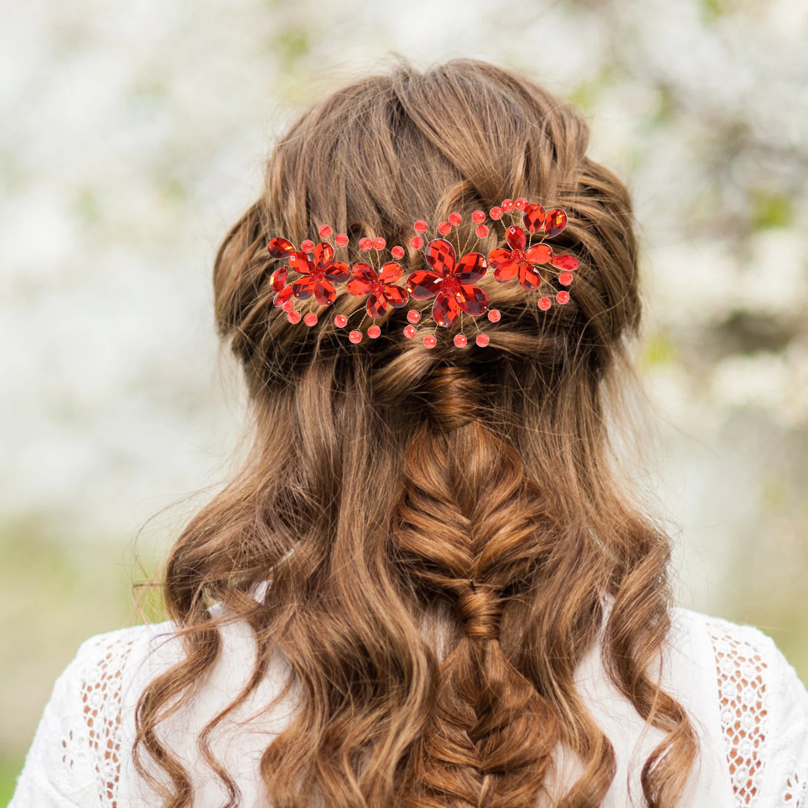 

Crystal Burgundy Bridal Headpiece Soft Hair B Teardrop Flower Wedding Accessories Pearl Headb s Women Hair Vines Red Glass Bride