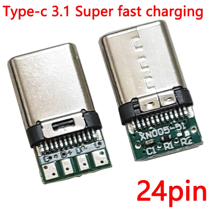 

USB 3.1 Type C Connector 24 Pins Male Socket Receptacle Adapter to Solder Wire & Cable 24 Pins Support PCB Board