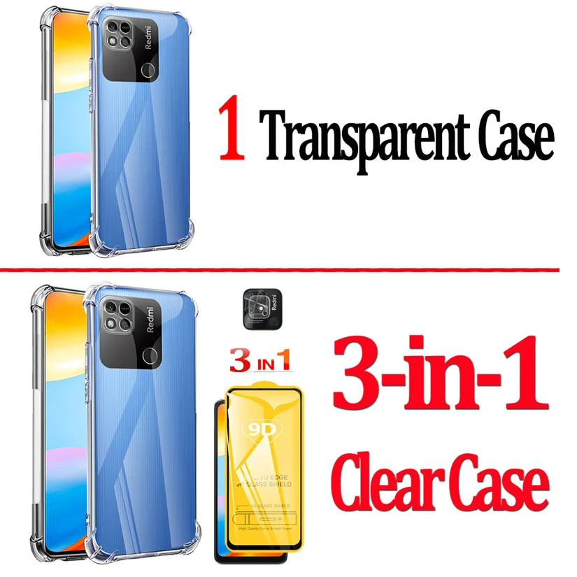 Silicone Cases For Redmi 10C Phone Case Glass Xiaomi Redmi Note10 Pro 10S Shockproof Cover Redmi 10 C Redmi-10C Transparent Case