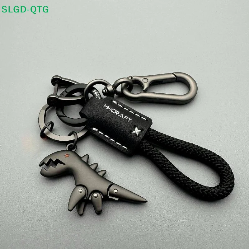 NEW Hot！Motorcycle Decoration Accessories Little Dinosaur Car Keychain Single Leather Woven Rope Metal Keychain Handbag Pendant