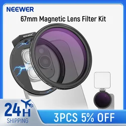 NEEWER Clip On 67mm ND2-32 Magnetic Phone Lens Filter Kit Phone Clip with Magnetic Adapter Ring for iPhone 15 Pro Max Galaxy S22