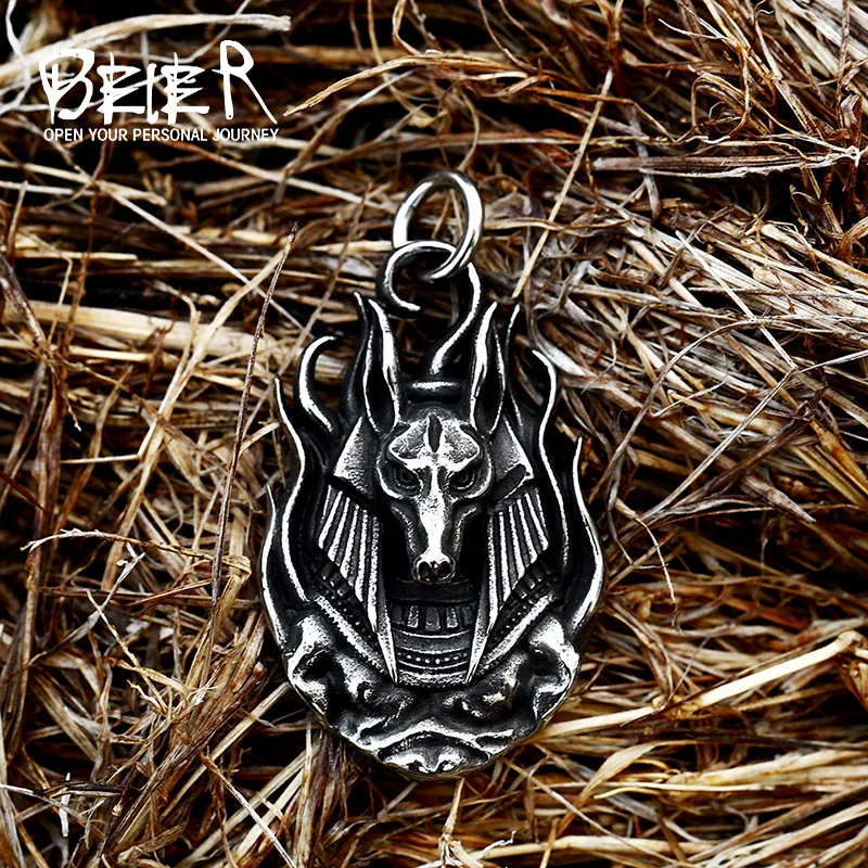 BEIER Stainless Steel Egypt Cross Anubis God Finger pendant For Men Punk Wolf Head Statement Retro Jewelry BP8-779