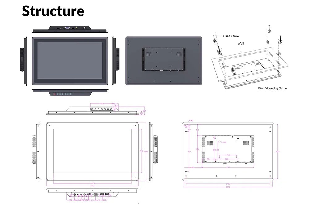 Industrial Screen Panel Monitor LCD Display Touch IP64 Waterproof 15.6 Inch 1920*1080 1000Nits High Brightness HDMI/VGA Vesa