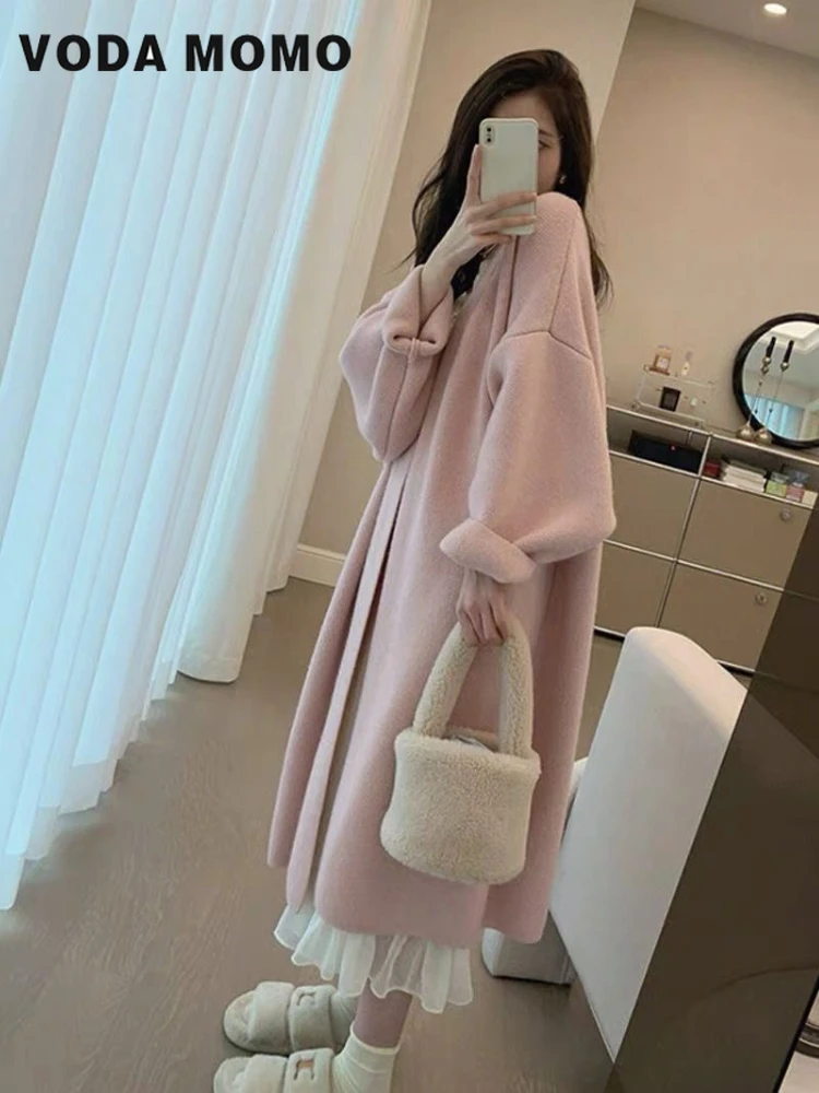 

Long Sleeve Cardigans New 2024 Winter Fashion Fashion Elegant Loose Simple Outwear Women Chic Casual Style Solid Color Knitting