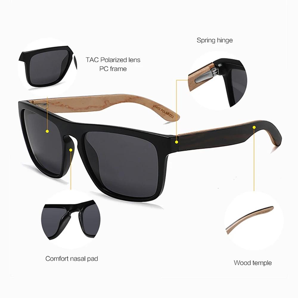 ShinyCo Marca de luxo esportiva armação quadrada camada de pé de madeira óculos de sol polarizados óculos de sol para ciclismo ao ar livre