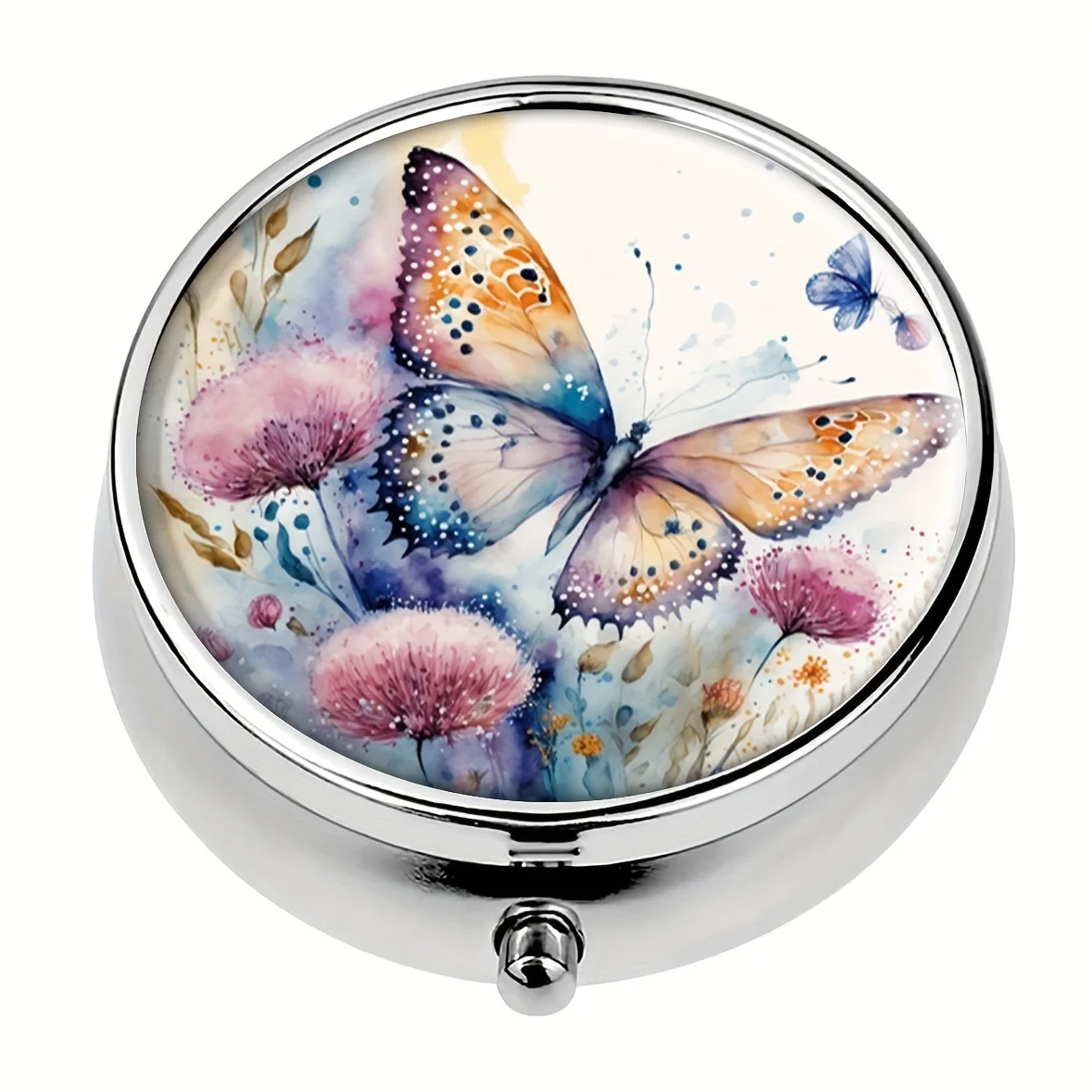 Watercolor Butterfly 3-Compartment Pill Box - Portable Metal Medicine Organizer For Travel & Office,Unique Gift Idea