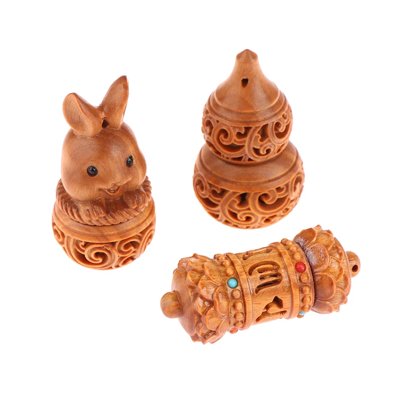 Rabbit Solid Wood Medicine Pill Box Mini Sandalwood Rescue Pill Case Portable Storage Sealed Outdoor First Aid Tool Keychain