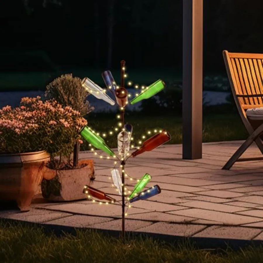 2 Pcs 12 Heavy Duty Metal Wine Bottle Tree Garden Outside 47 Inch Tall Decorative Colorful Glass Bottle Holders Artificial Rust