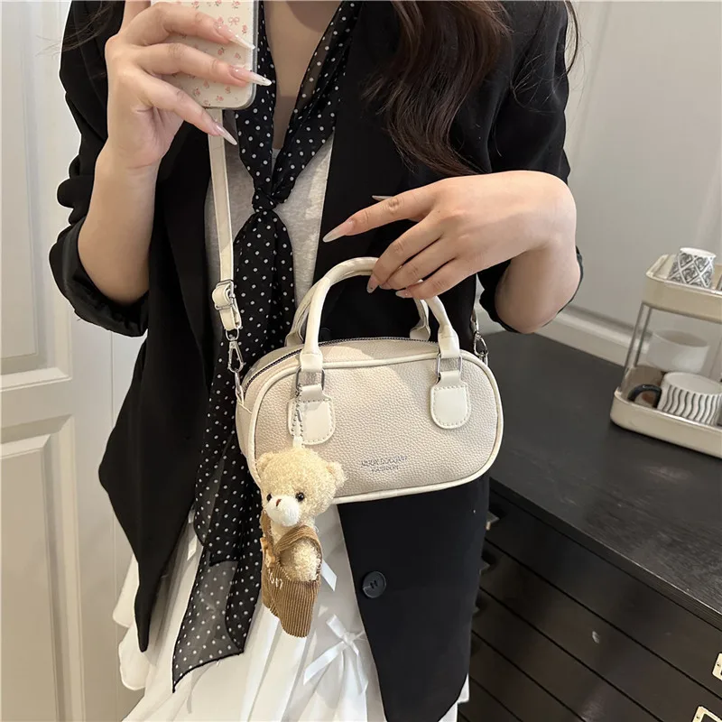 

2025 Spacious Bowling Bag for Women Soft Textured Shoulder Purse Minimalist Crossbody Tote with Charm Elegant Versatile