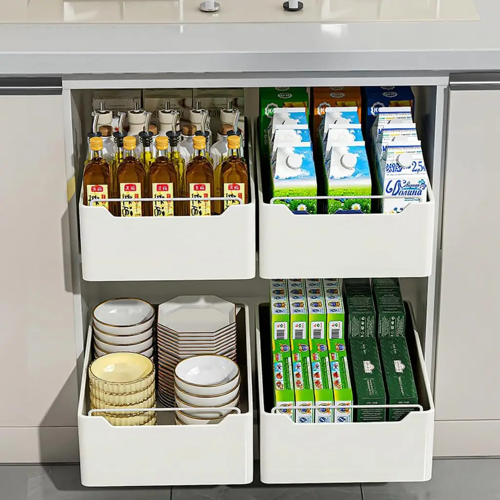 Scaffale da cucina allungabile in metallo – Organizzatore multifunzionale per armadi, ideale per cucina e dispensa, facile da montare, senza forature, scaffale da sotto il piano e per cassetti –
