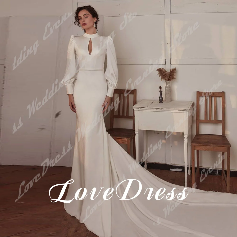 LoveDress Elegant O คอชุดเดรสเมอร์เมดยาวโคมไฟแขนเซ็กซี่ Backless เจ้าสาวชุดรถไฟ Robe de mariée ที่กําหนดเอง