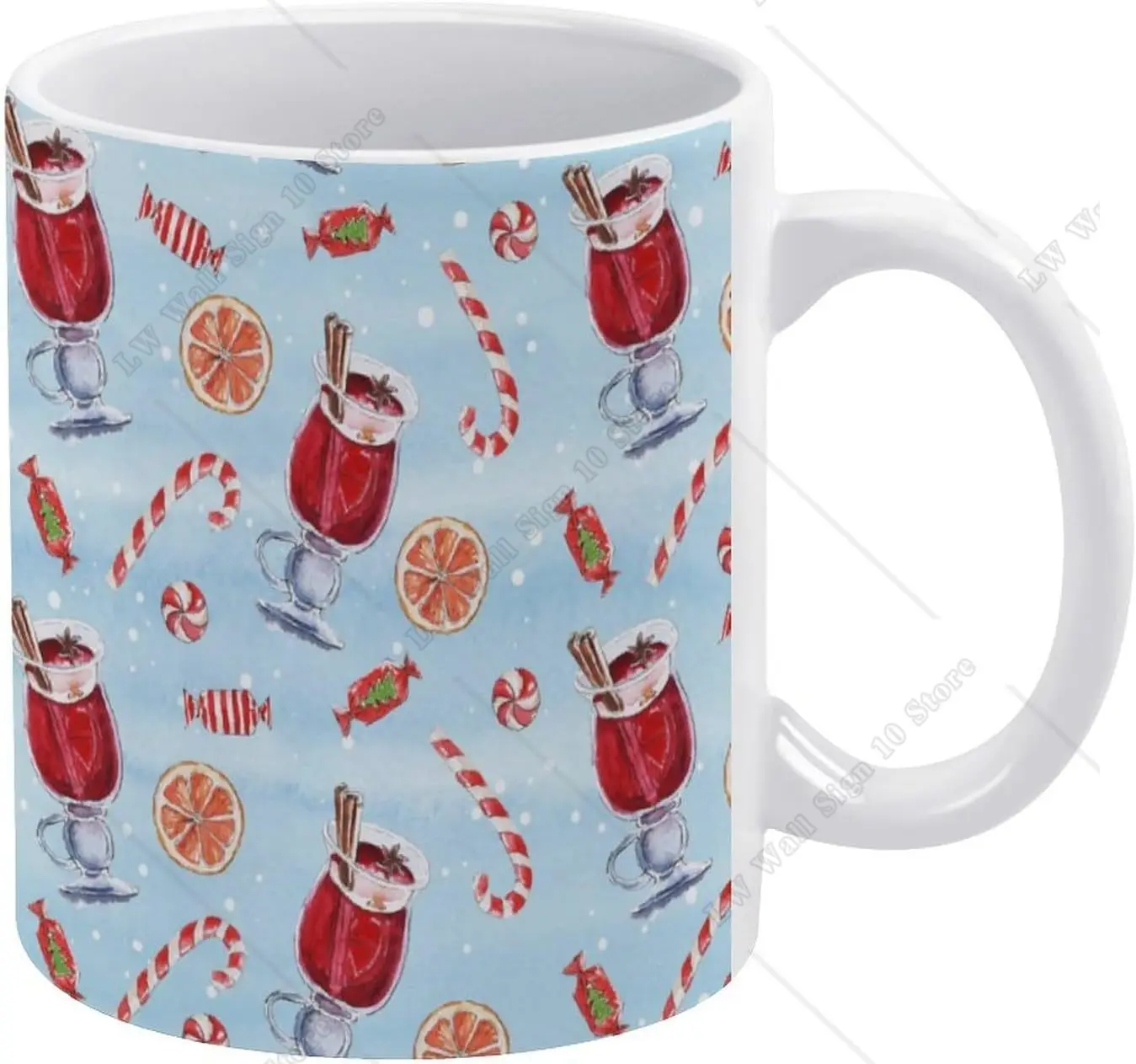 Watercolor Christmas Mug Mulled Wine Candy Canes Coffee Mug Ceramic Mug Drinking Cup with Handle Coffee Cup 11oz for Home Gift